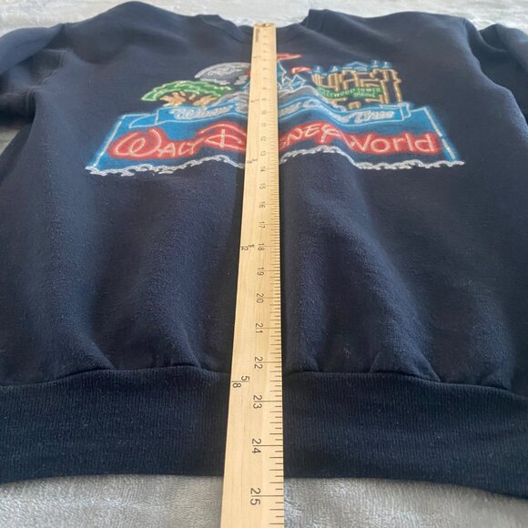 Disney Parks Walt Disney World Sweatshirt Small Black‎ Crewneck Neon Embroidered - Picture 4 of 7
